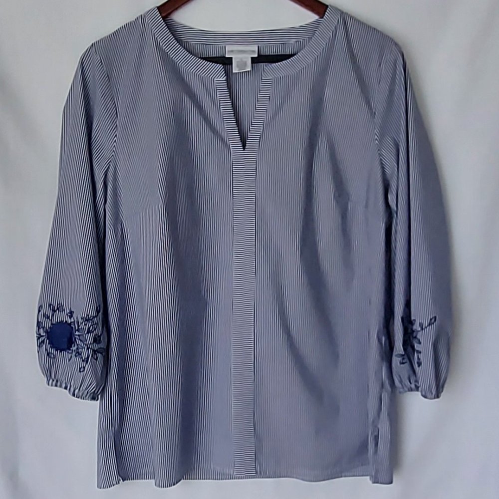 Liz Claiborne L blue and white striped shirt